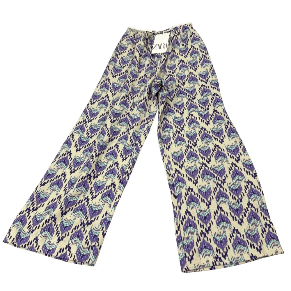 Zara Kids Purple Ikat Print Wide Leg Pants Size 11-12 MSRP $32